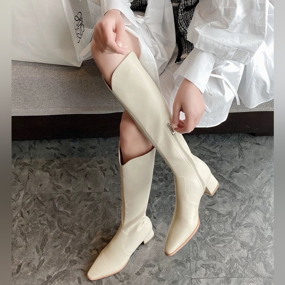 NEW Elegant Cream Knee-High Women's Western Boots, US 5